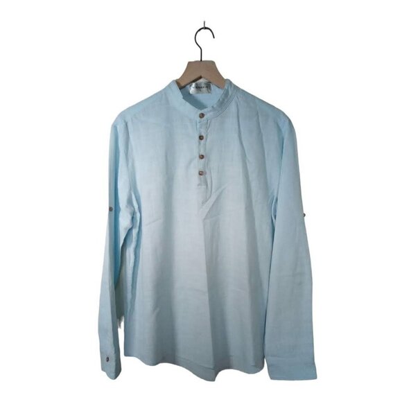 NEARKIN Light Blue Cotton Poplin Half Button Tunic Shirt Sz L - Picture 1 of 4